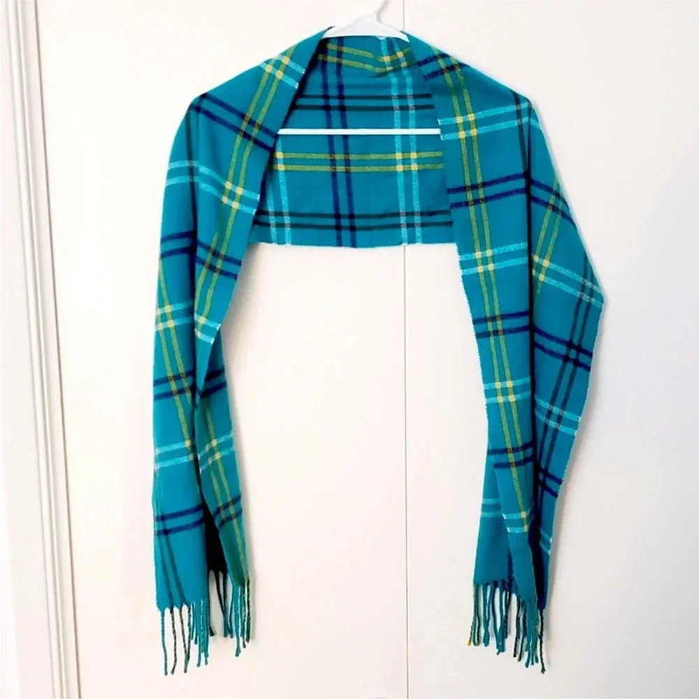 Cijon Italy Green Plaid  Check Scarf with fringe